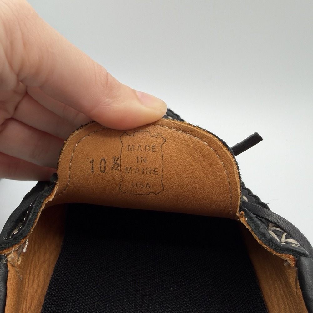 Easy Moc Mens Handmade In USA Black Leather Vibram Slip On Boat Shoe Sandal 10.5 - Picture 3 of 8